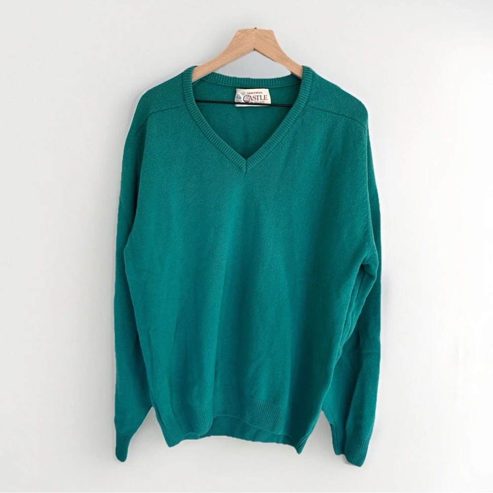 Vintage Castle of Ireland Lambswool V-Neck Sweater Men’s Medium Green Woolmark